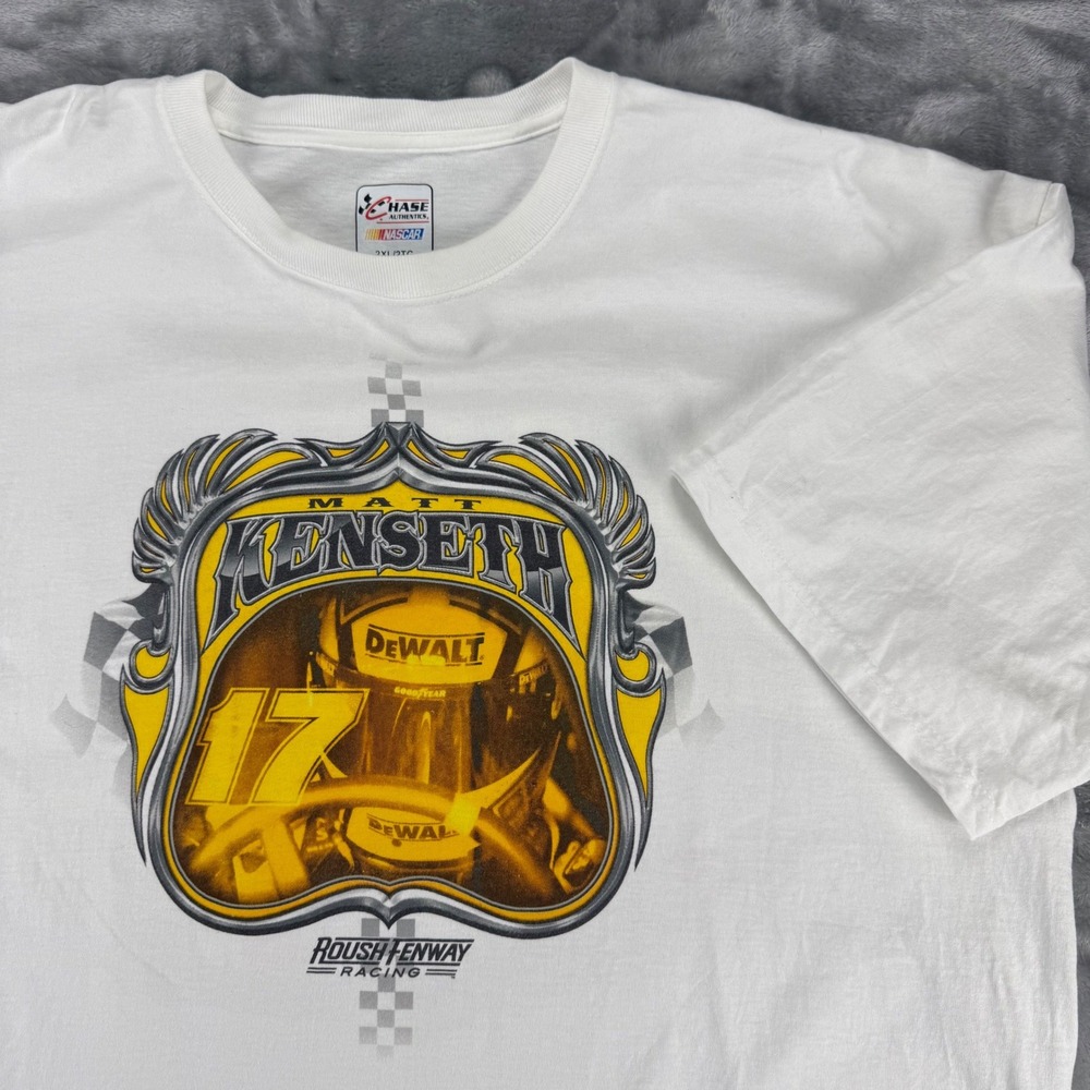 Vintage Matt Kenseth NASCAR T Shirt Mens 2XL White DeWalt Roush Fenway Racing 17 - Picture 13 of 16